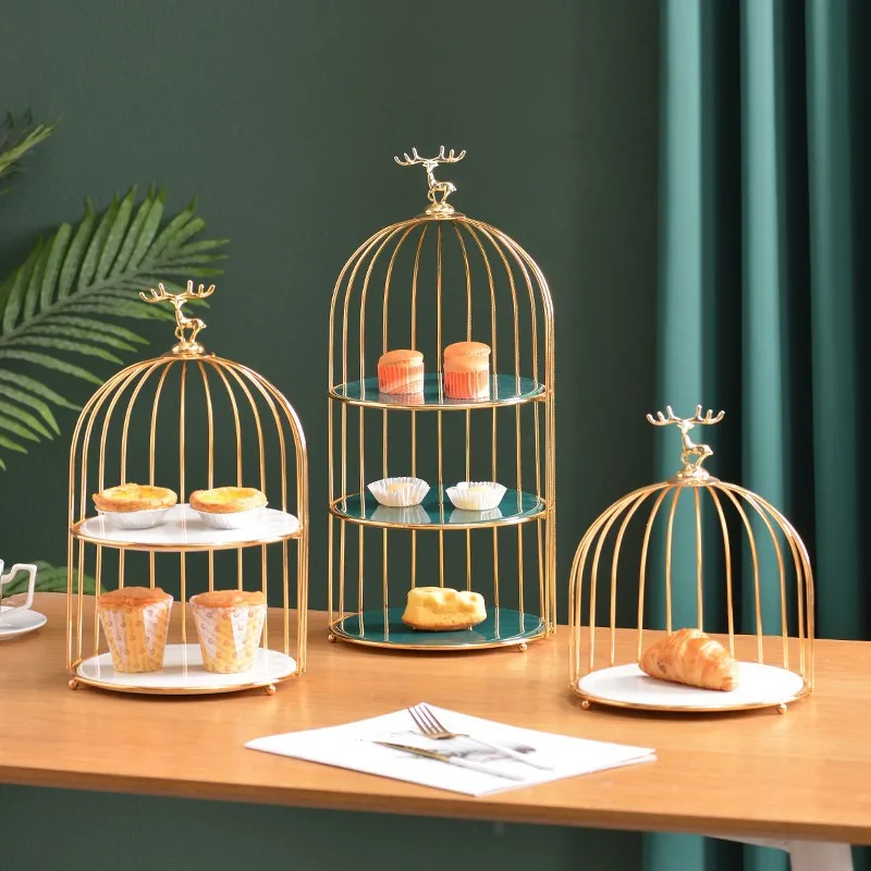 

Hxl light luxury birdcage fruit plate multi-layer cake display stand dessert plate
