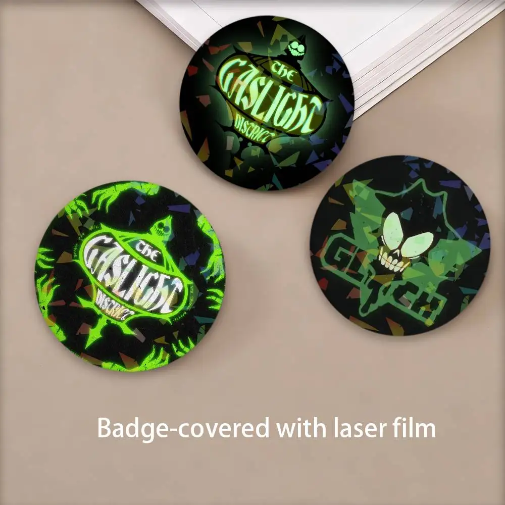 Cartoon the G-Gaslight D-District Round Badge Lapel Pins for Backpacks Briefcase Laser Brooch Clothes Gifts