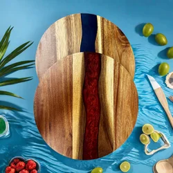 9.8 Inch Round Resin Acacia Wood Cutting Board, Kitchen Steak Tray, Fruit Cutting Board, Cheese Board, Bread Dessert Tray