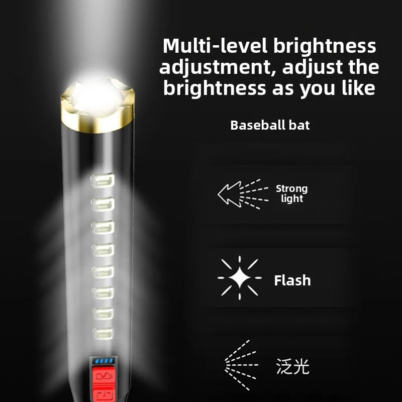 Outdoor Baseball Bat Self-Defense Flashlight - Super Bright Long-Range LED, Security Patrol & Home Emergency Torch