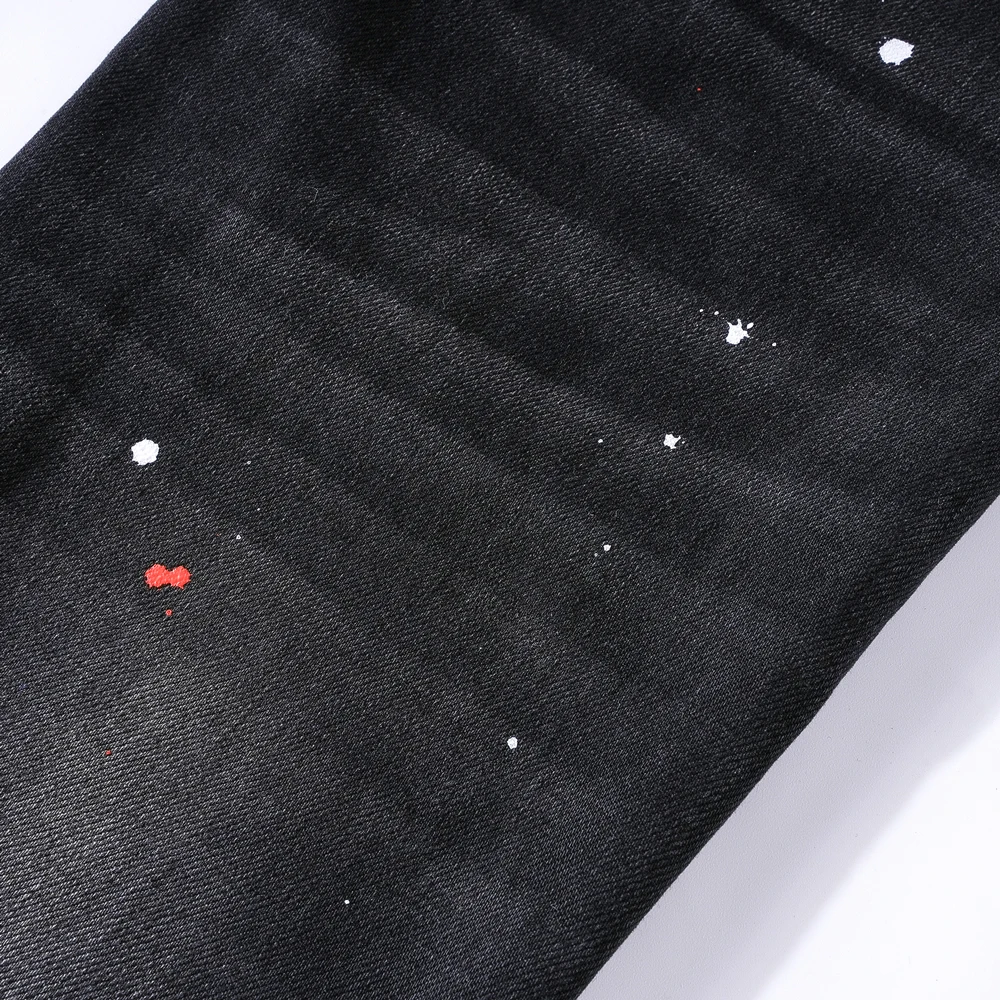 가을 겨울 스트릿웨어 찢어진 청바지 프린트 레트로 슬림핏 데님 청바지 남성 스트릿 스타일 남성 캐주얼 일본 스타일 2000년대