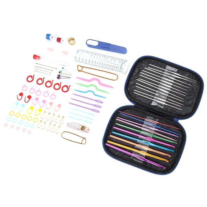 A59E-100Pcs خطاف كروشيه مع مجموعة أدوات قياس الغزل المتماسكة #4