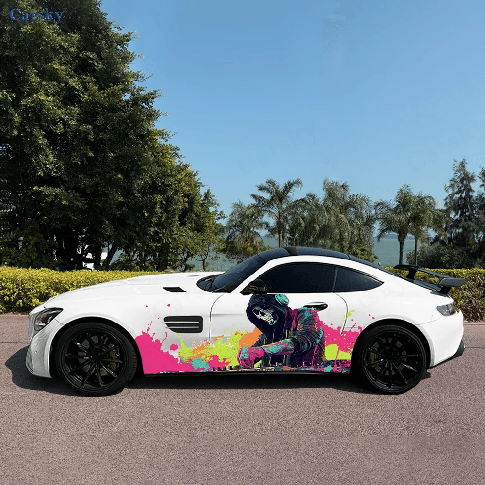 Electronic Music Skeleton Car Vinyl Wraps Decal Self-adhesive PVC Sticker Suitable for Trucks SUV Decor Auto Accessories Gift