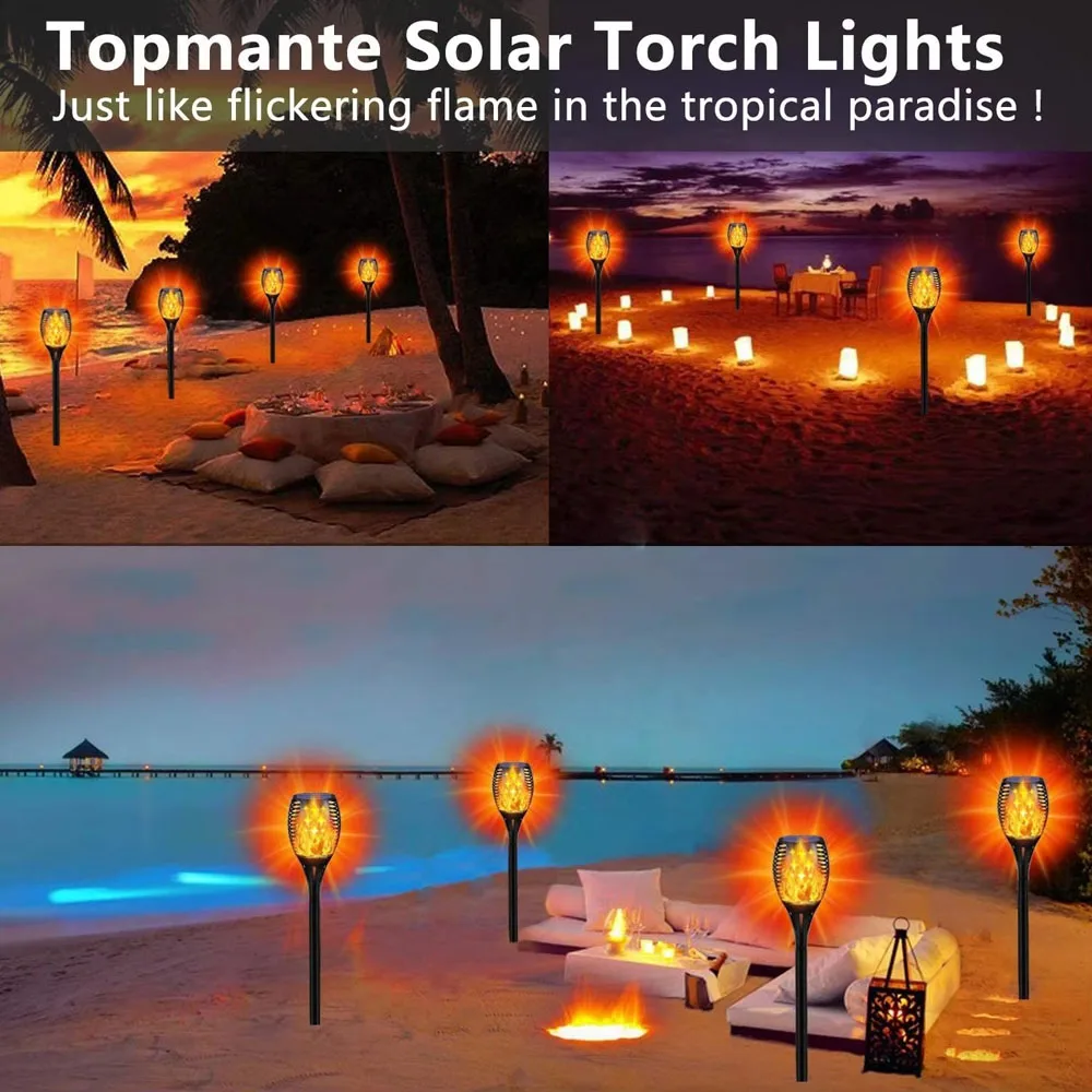 Outdoor 96 Leds Solar Lights Flickering Dancing Flame Torch Solar Lighting Waterproof Lamp Garden Decoration Landscape Lawn Path