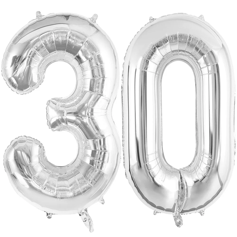 

Silver 30 Number Balloons 32 Inch Jumbo Foil Balloons for 30th Anniversary Event 30th Birthday Party Decorations Supplies Black