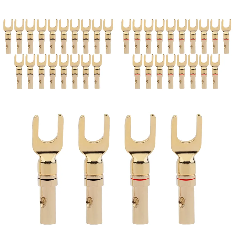 8/40/200Pcs Brass Gold Plated And Silver Plated Y Spade Speaker Plugs Audio Screw Fork Connector Adapter