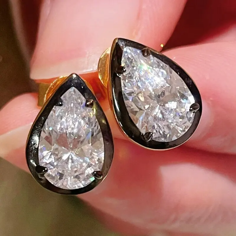 

KQDANCE 925 Sterling Silver Pear Cut Zircon Diamond Stud Earrings Fine Jewelry for Woman Gift