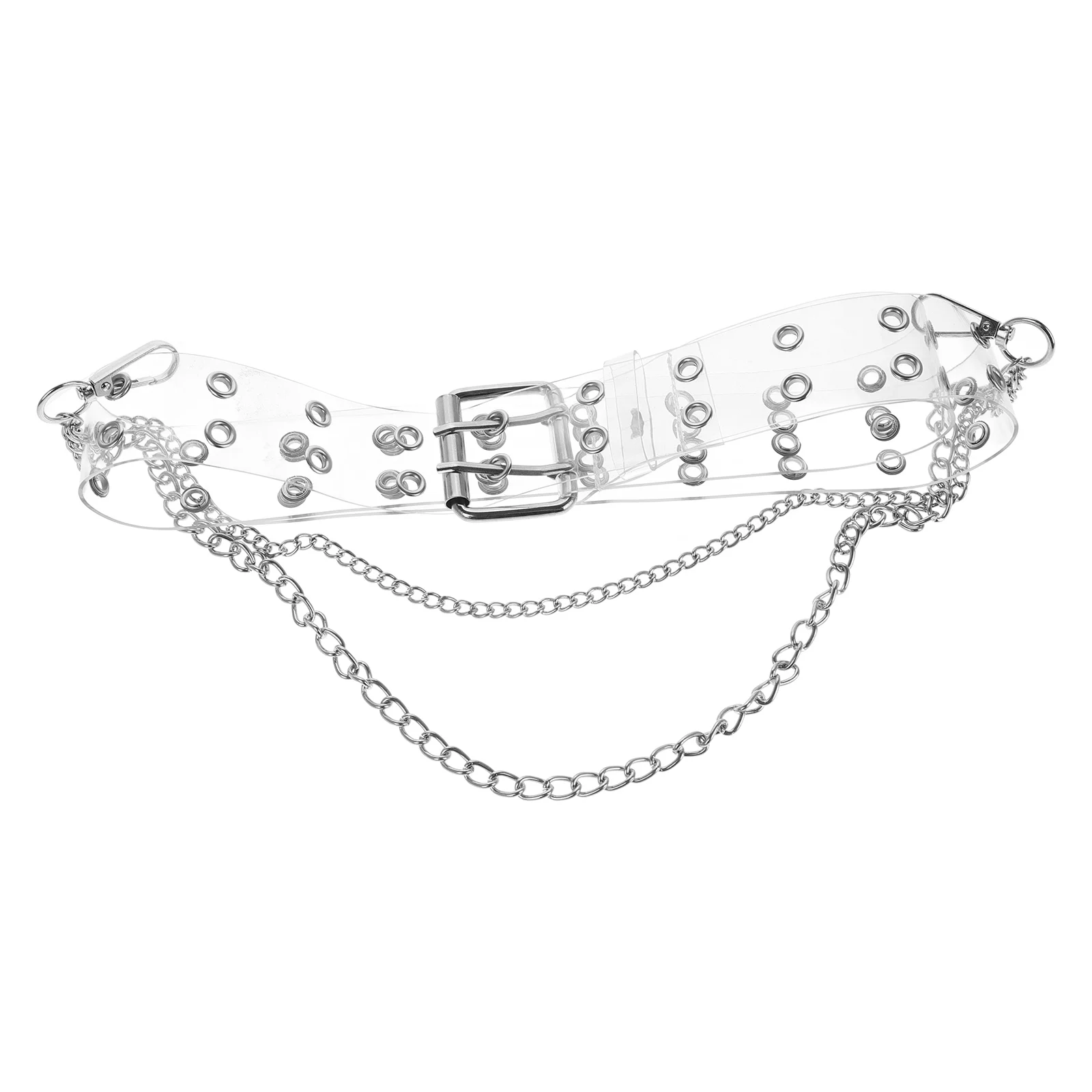 

PVC Transparent Double Grommet Clear Chain Adjustable Women Clear Belt Punk Casual Teen Thin Belts for Jeans Pants