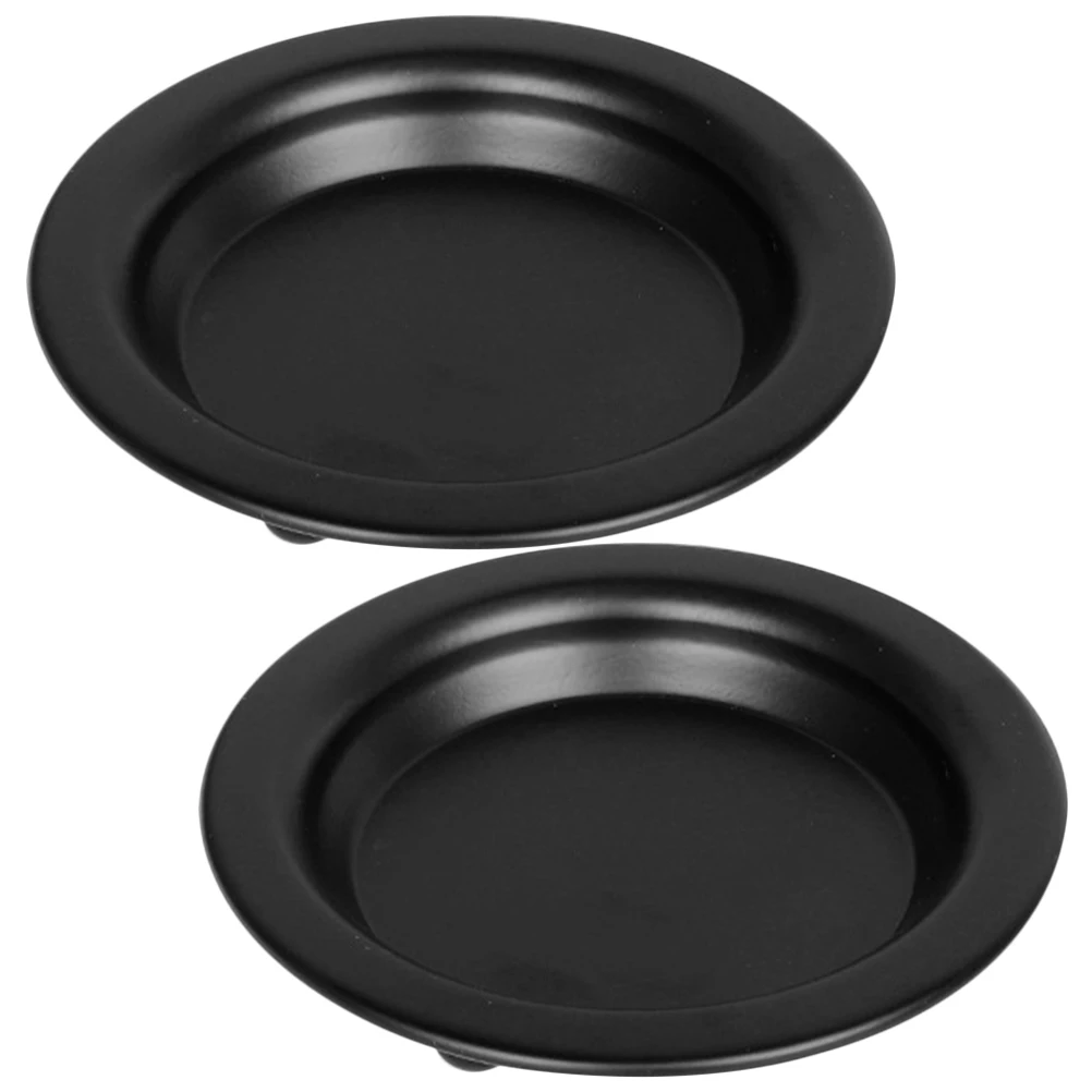 

2 Black Holders Decorative Holders Stable Base Round Plates Decor Pillar Candles Wedding Birthday Party