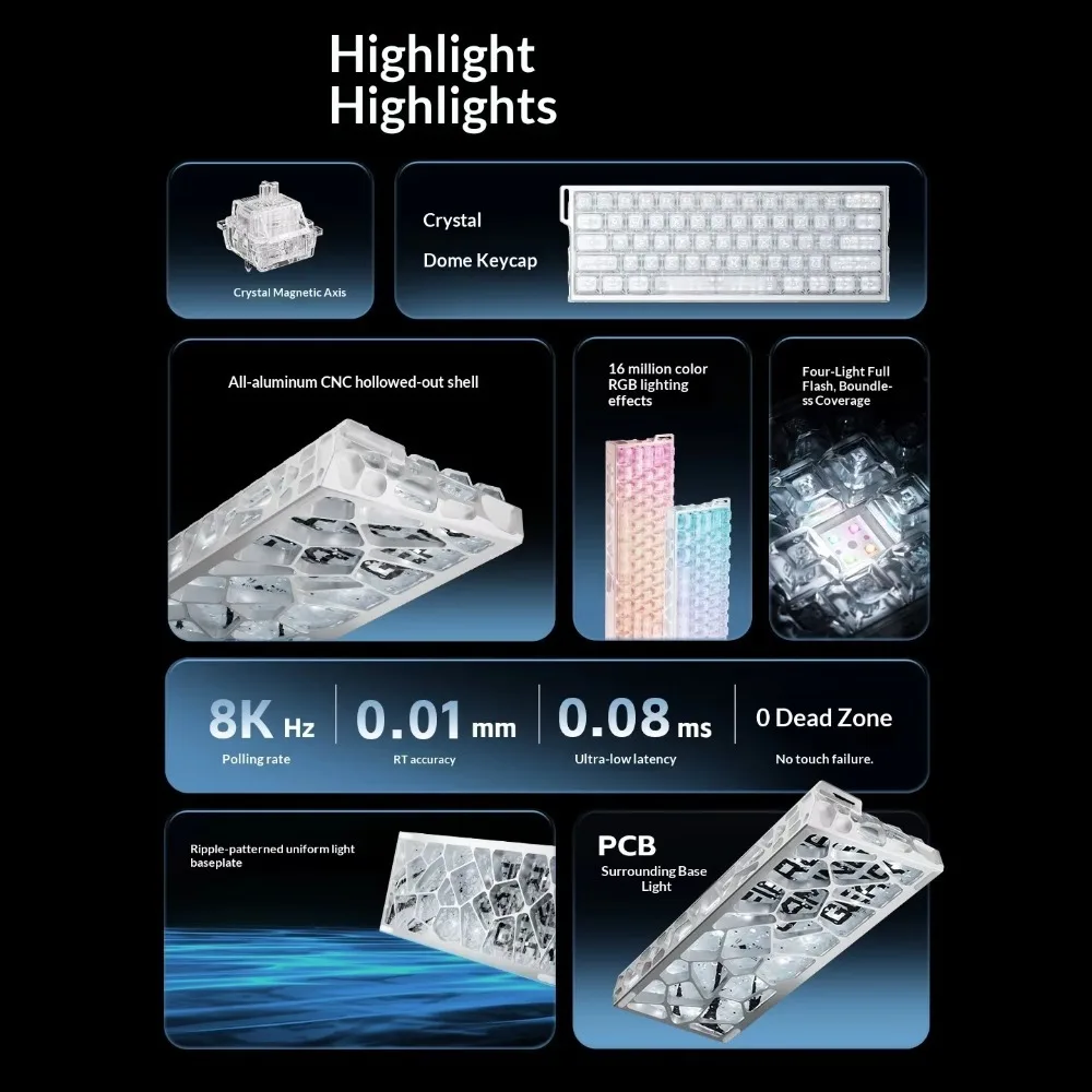 FGG MADLIONS Mad Light60 Quattro Magnetic Keyboard Wired Aluminum 8K Low Latency Gamer Keyboard 4 Light Zones Gaming Accessories