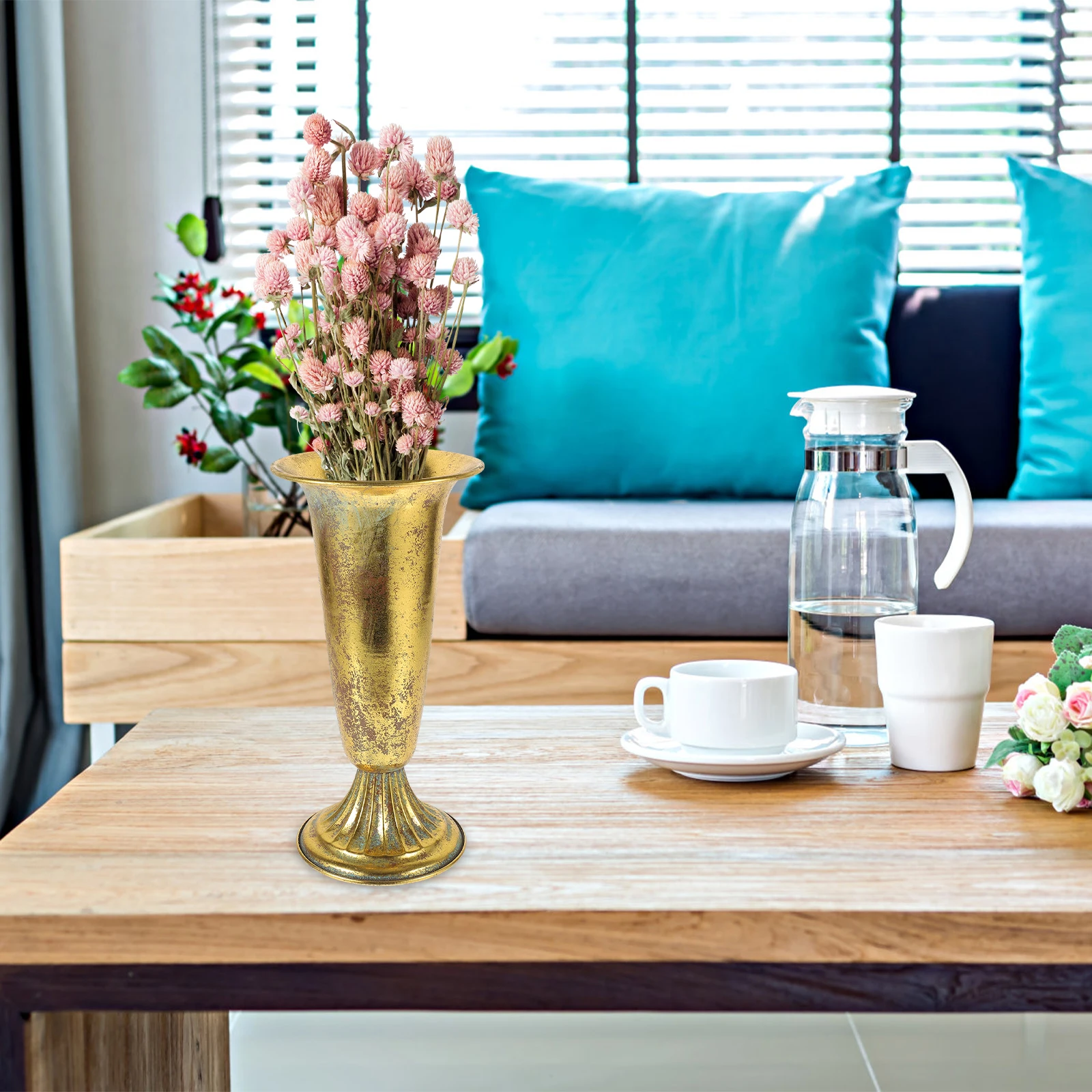 

Metal Urn Vase Vintage Retro Planter Flower Holder Tabletop Flower Arrangement Pot Home Office Decoration Metal Urn Vase