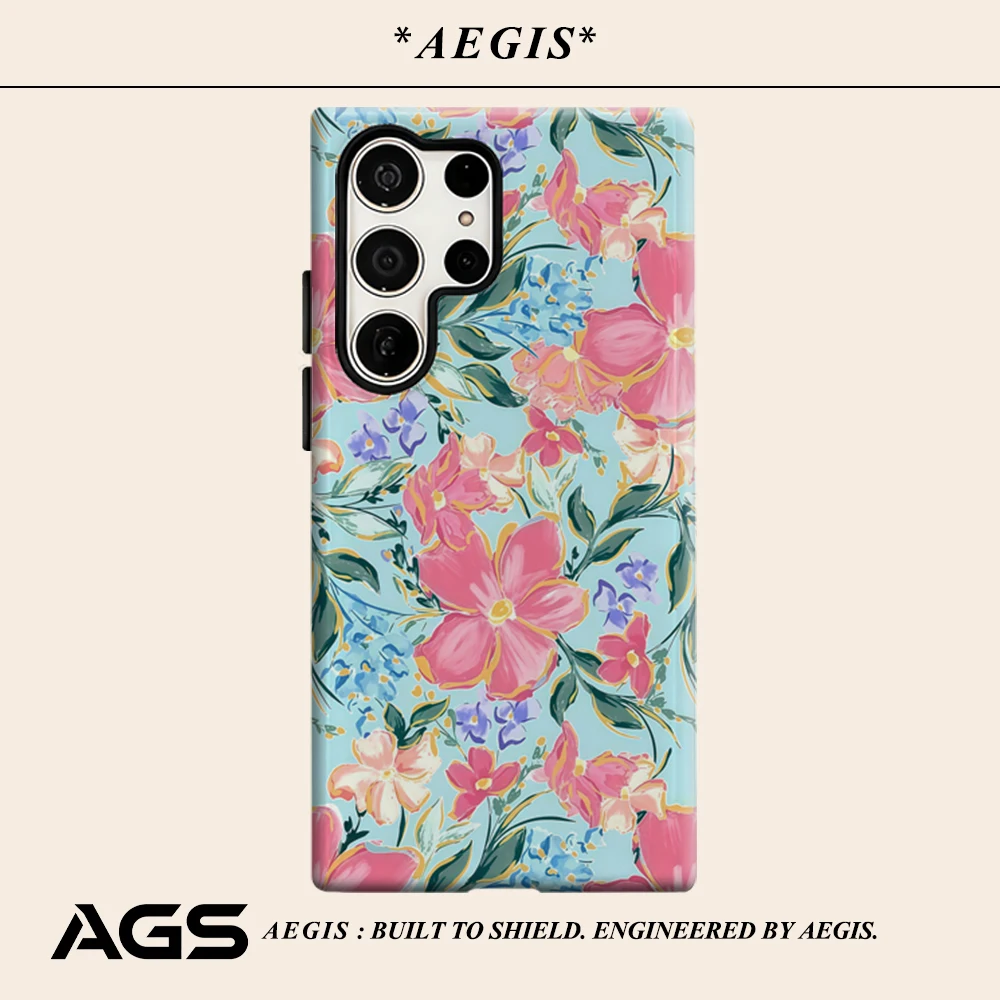 Light Blue Bloom Phone Case for Samsung Galaxy S25 Ultra S24 S23 Ultra Plus Glossy Double-layer Back Cover