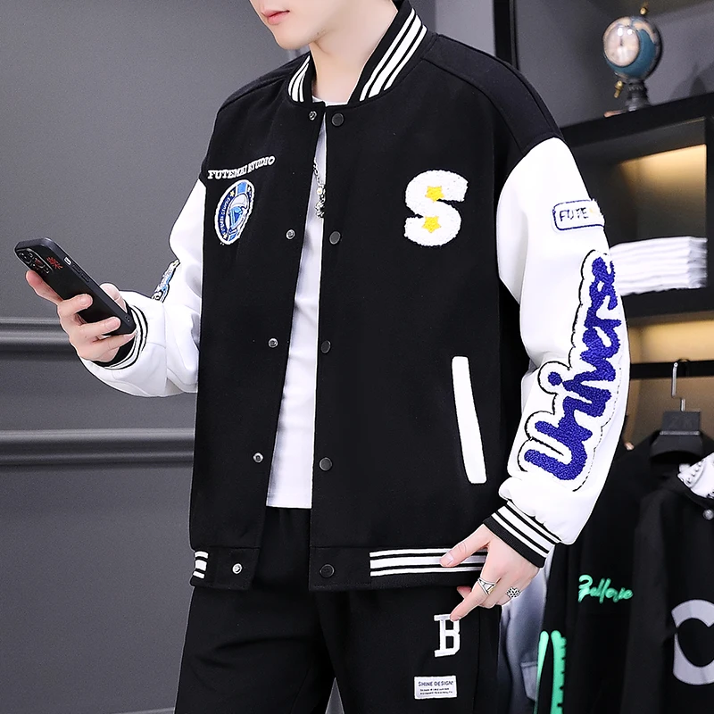 

Nice Spring Pop Casual Jackets Men's Letter Embroidery Baseball Uniform Cotton Bomber Jacket Streetwear Autumn Coats Sports Tops