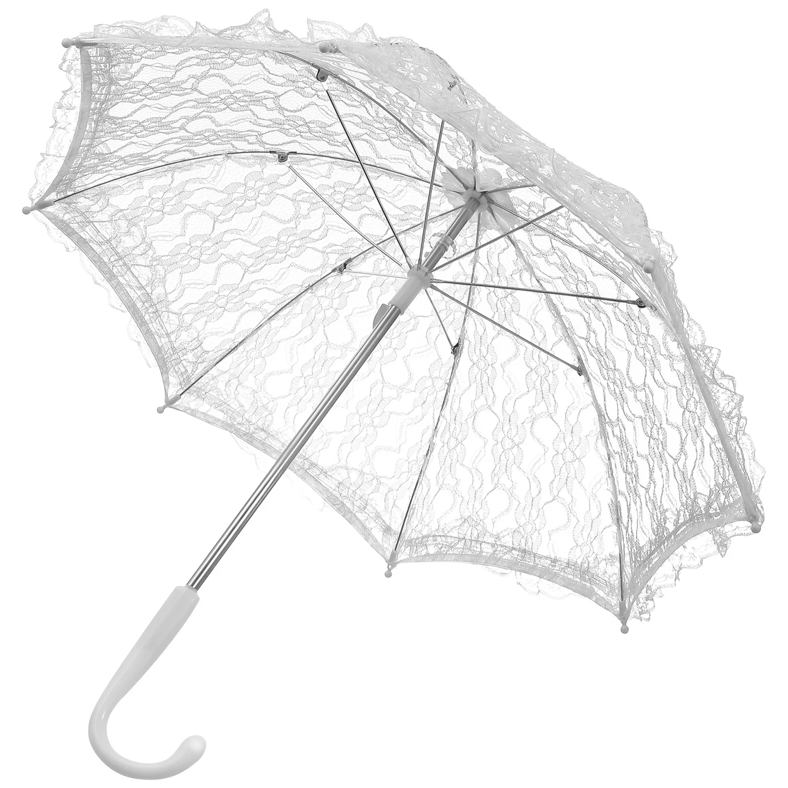 

1pc Romantic Lace Vintage Romantic Lace Umbrella White Bridal Prop Iron Frame Photography Accessory Wedding Performance Parasol