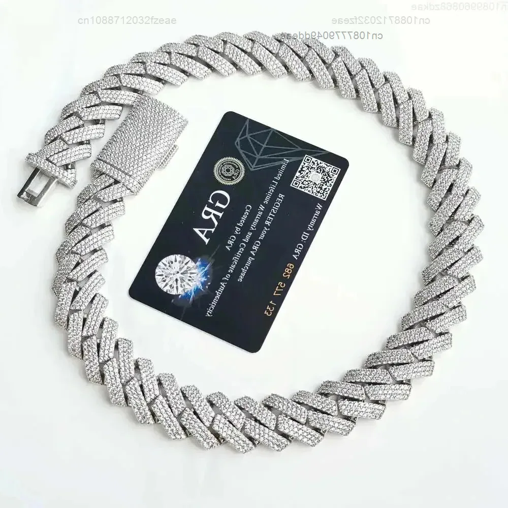 

925 Silver Gra Moissanite 20mm Wide Diamond Iced Out Necklace Miami Cuban Link Chain Hip Hop Rapper Life Men Necklace