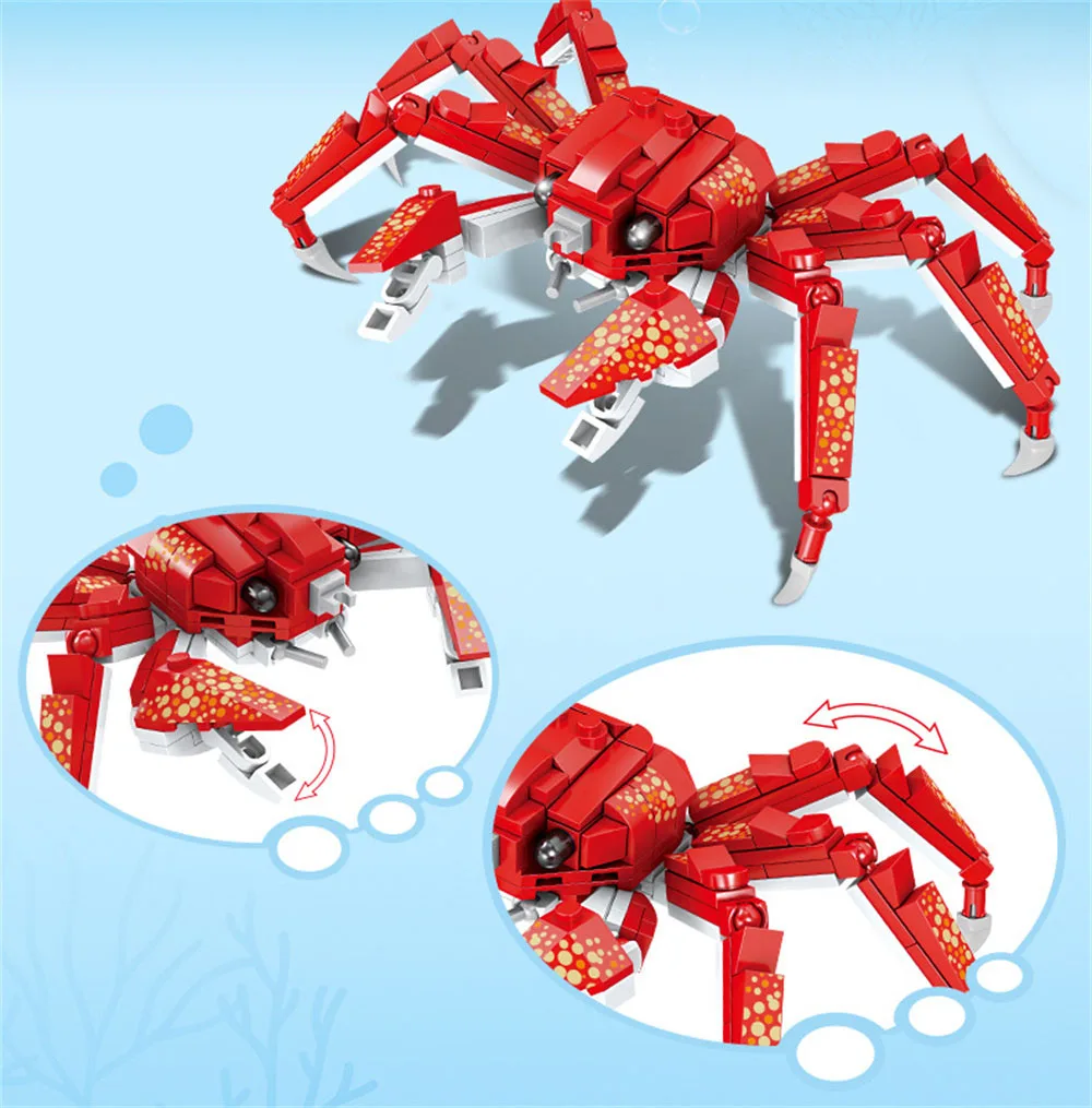 Marine Animal Block DIY Hammerhead Shark King Hermit Crab Octopus Lobster Shrimp Building Brick Toy For Kids