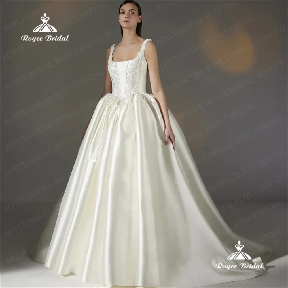 فستان زفاف Roycebridal بياقة مربعة على شكل حرف A 2025 ذيل محكمة ثوب زفاف مخصص رداء de mariéevestidos de boda para fies