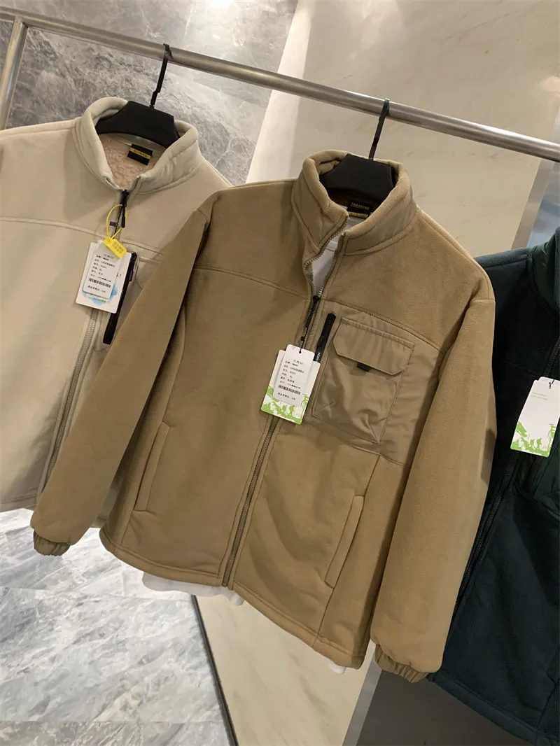 

Легкая утепленная флисовая куртка с воротником-стойкой для мужчин, теплая, осенне-зимняя, из полиэфирного волокна, с длинными рукавами, на молнии