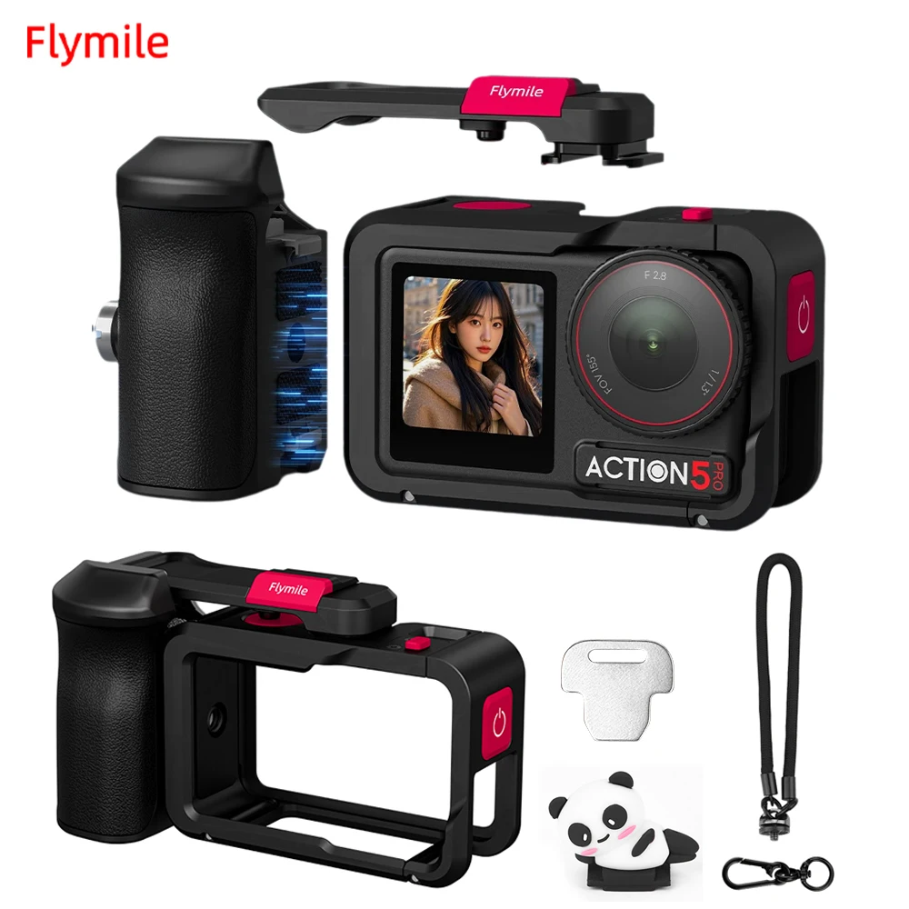 

Flymile Camera Grip Holder for DJI Action 5 Pro/Action 4/3 Camera Accessories Shutter Button Photography Handle Metal Cage