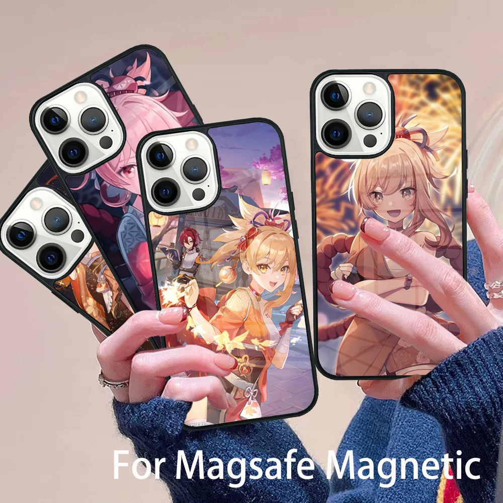 

Yoimiya Genshin Impact Phone Case Magesafe Magnetic Wireless Charge Cover For IPhone 16 11 12 13 14 15 Pro Max Plus Mini