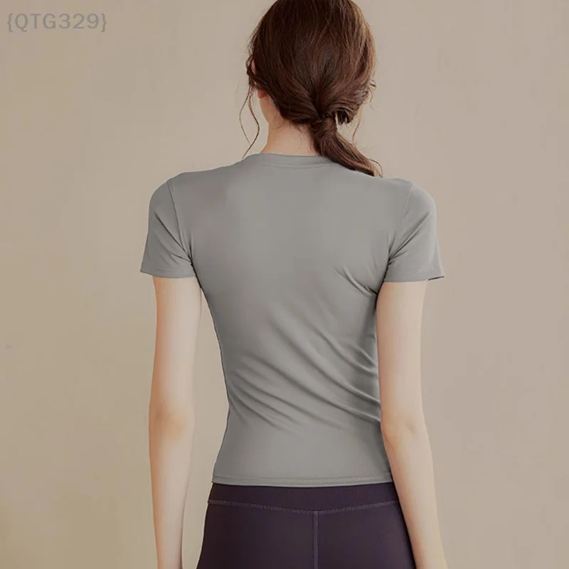 {QTG329} قطعة واحدة من بلوزة اليوغا النسائية الضيقة بأكمام قصيرة - مقاس نحيف، قماش سريع الجفاف للجري وصالة الألعاب الرياضية والتدريبات الخارجية #4
