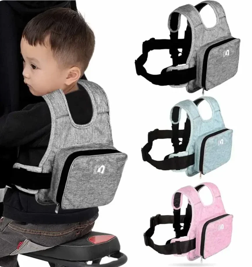 Universal Motorcycle Safety Belt for Kids with Storage Bag Rear Seat Grab Handle Strap Harness Adjustable Child Reflective Strip