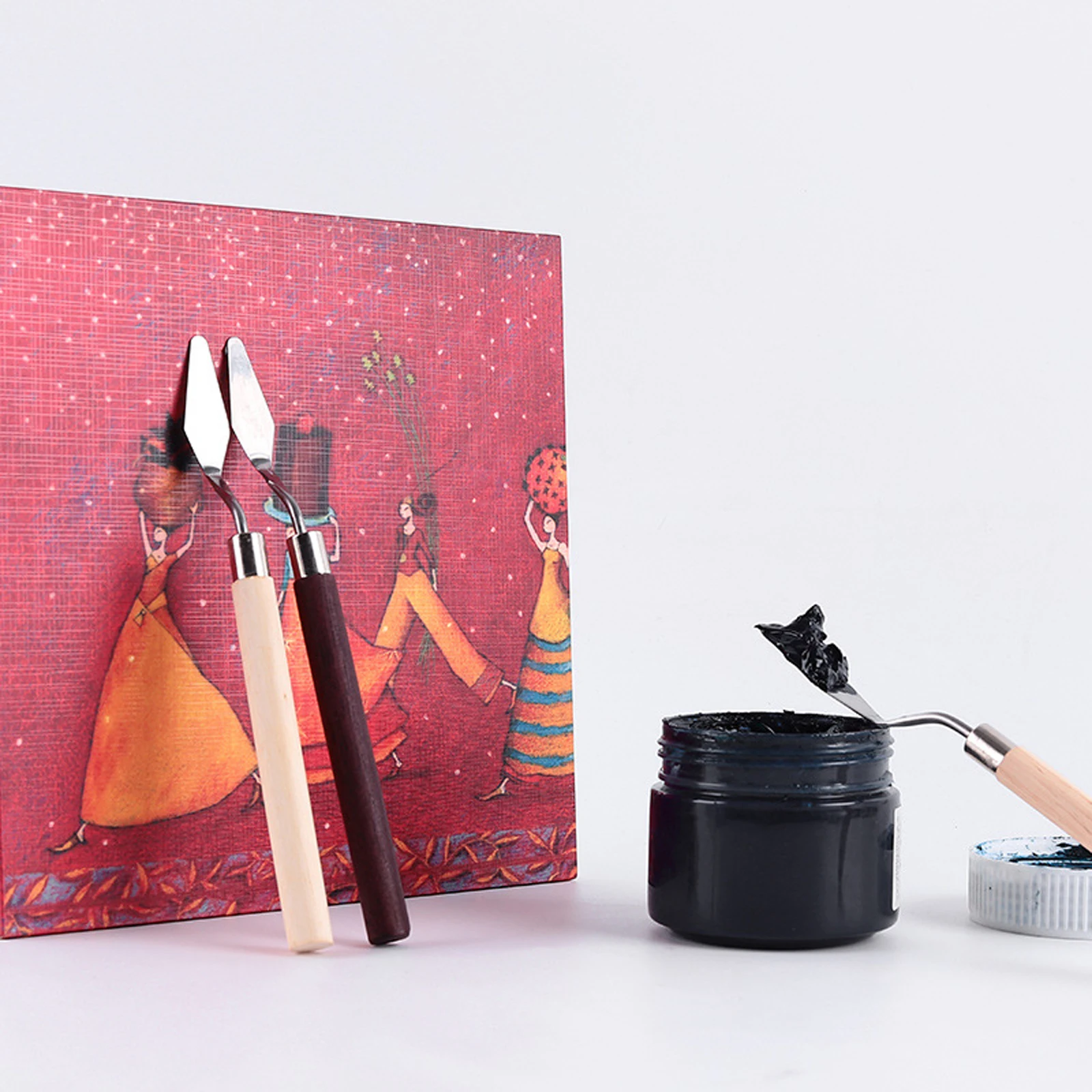 

7pcs Oil Painting Spatula Set Stainless Steel Wood Smooth Handle Art Tool for Ceramics Pottery Fabric Wall Decoration Modeling