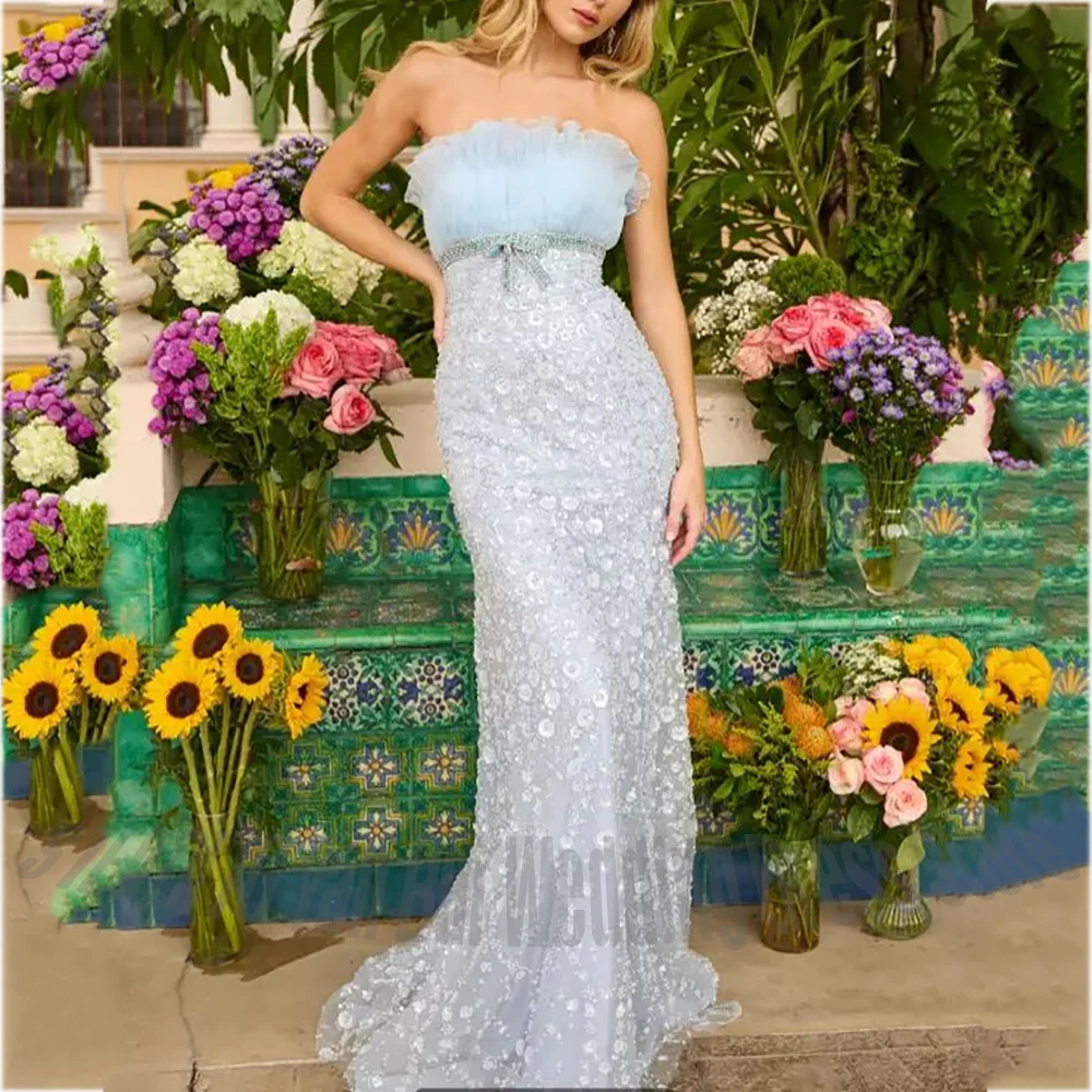 Maßgeschneiderte Meerjungfrau-Perlen-lange Ballkleider, luxuriöse Applikationen, trägerlos, elegante Damen-Abendkleider, formelle Anlässe