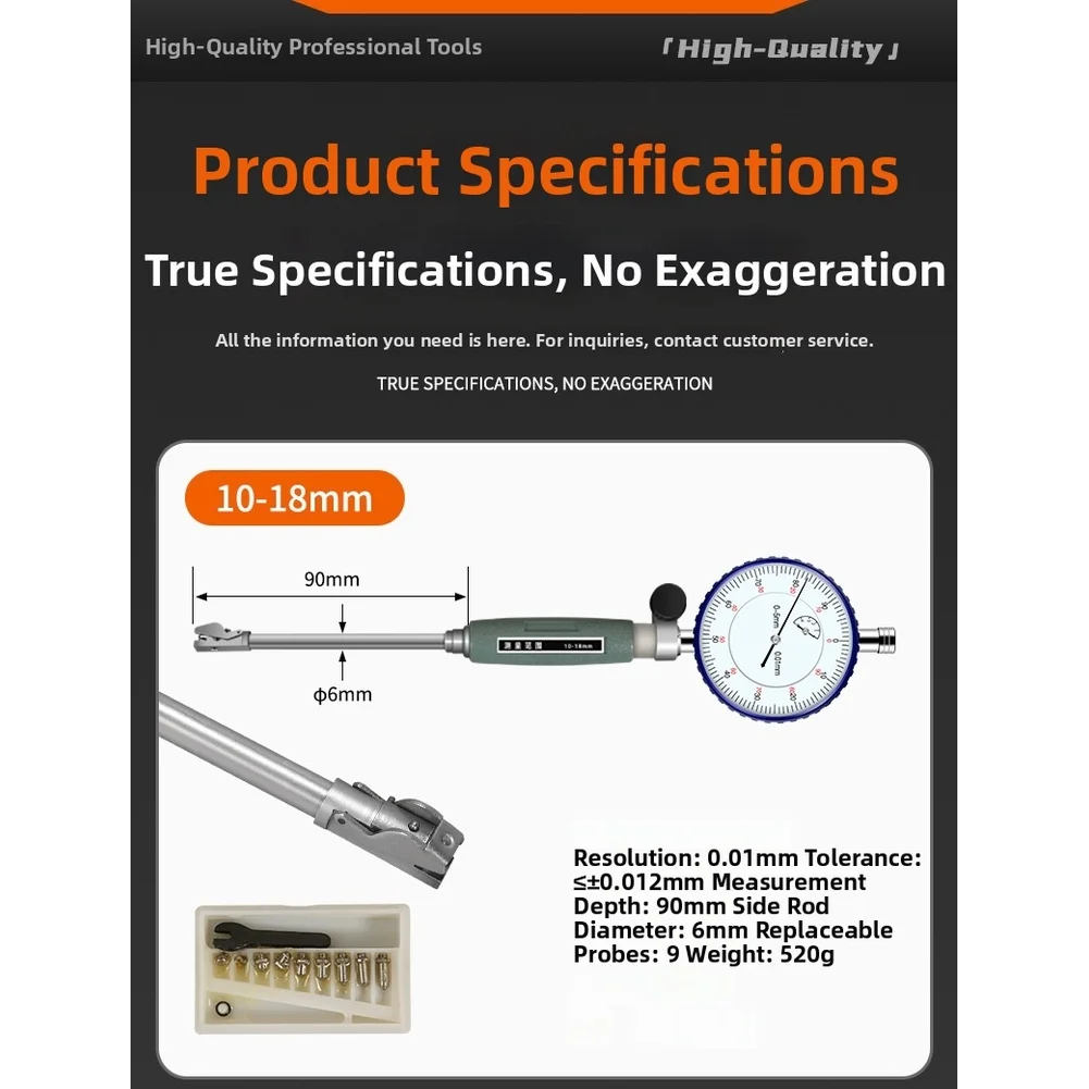 High Accuracy For Dial Bore Gauge Kit 10-450mm Stainless Steel Internal Diameter Measuring Tool For Engine Cylinder Inspection I