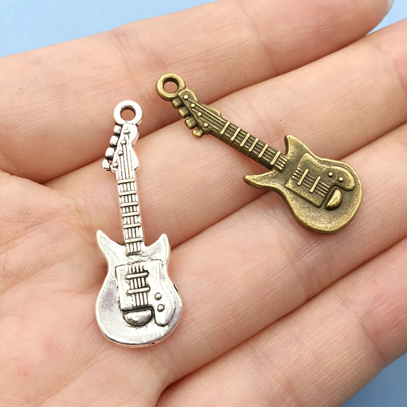 20pcs 24x7mm Antique Bronze Silver Color Guitar Charms Pendant For Jewelry Making DIY Jewelry Findings Handmade Accessories