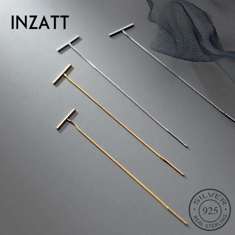 INZATT Real 925 Sterling Silver Letter T Chain Tassel Stick Hoop Earrings For Fashion Women Party Punk Fine Jewelry Accessories