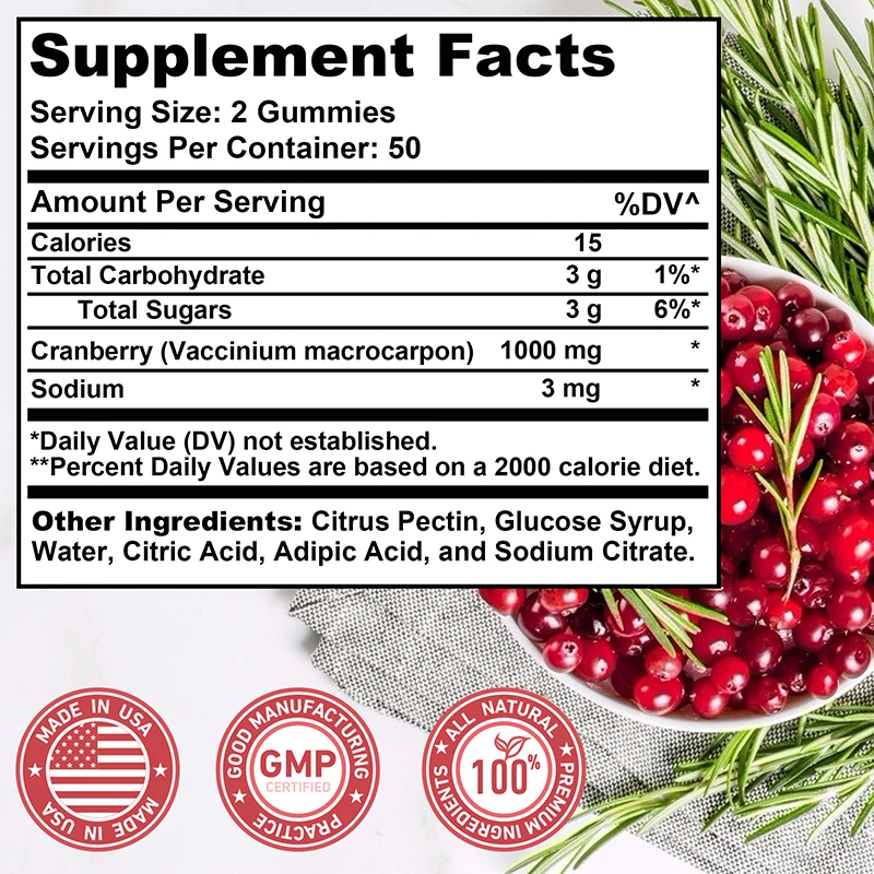 Cranberry Gummies - Supports Urinary Tract, Kidney, Bladder Health, Immune Support, Antioxidant