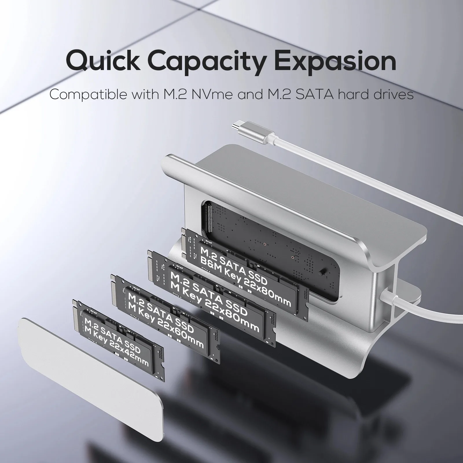 PULWTOP 5-in-1 USB C Hub لجهاز Mac Mini M1/M2، محور mac mini يدعم توسيع M.2 NVMe SSD، مع 2x USB C 3.2 بسرعة 10 جيجابت في الثانية، SD/TF