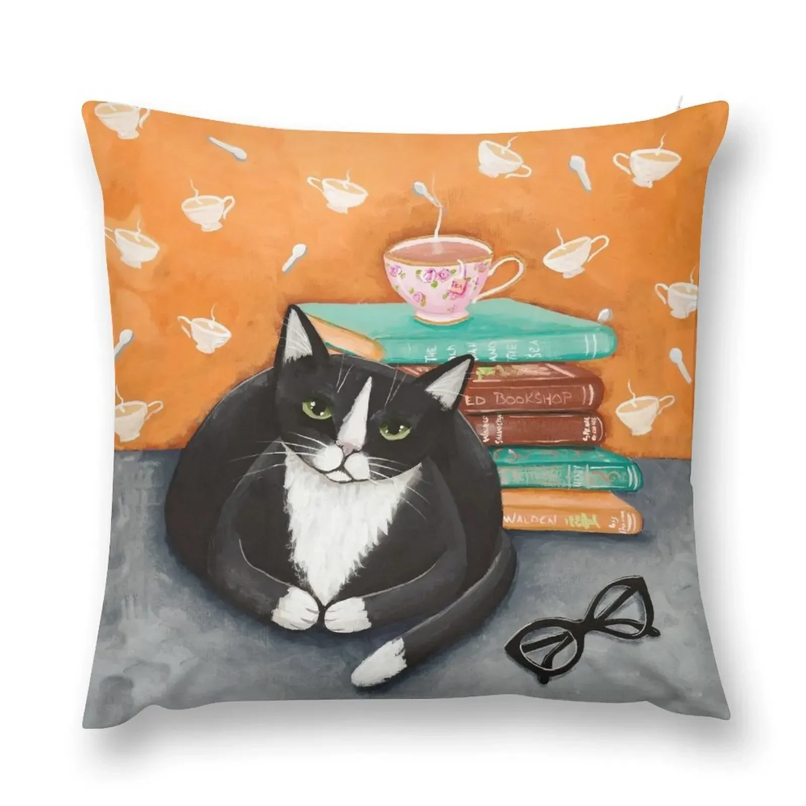 

Tea, Books, and Cats Throw Pillow Decorative Sofa Cushion Covers For Sofas pillow