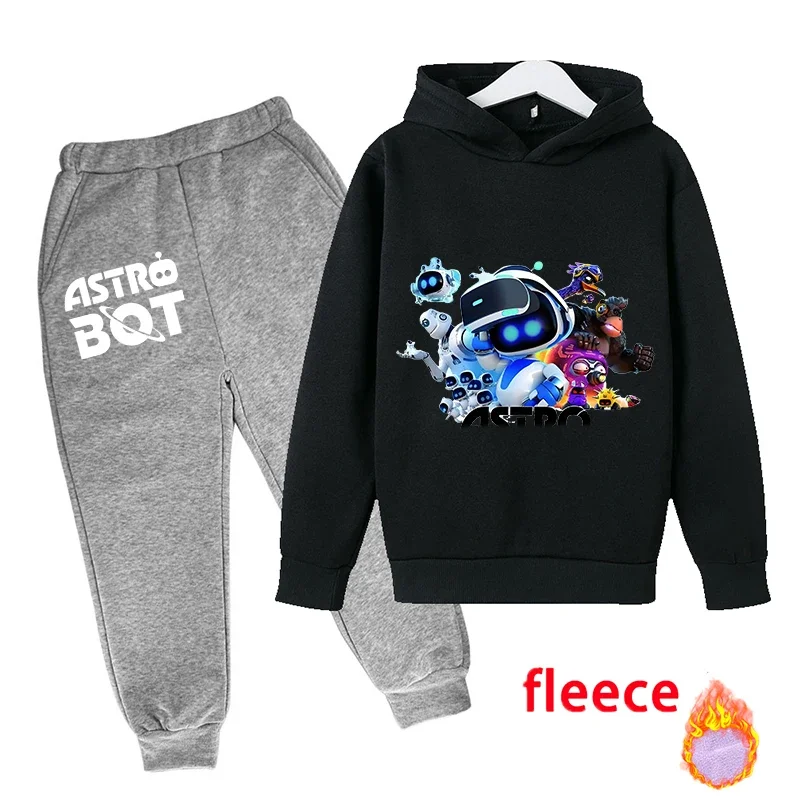 Astro Bot Sweatshirt Boy Anime Cartoon Plunder Hoodies Winter Outdoor Warm Thick Top+pants Children's Clothing Set Jacket Gift