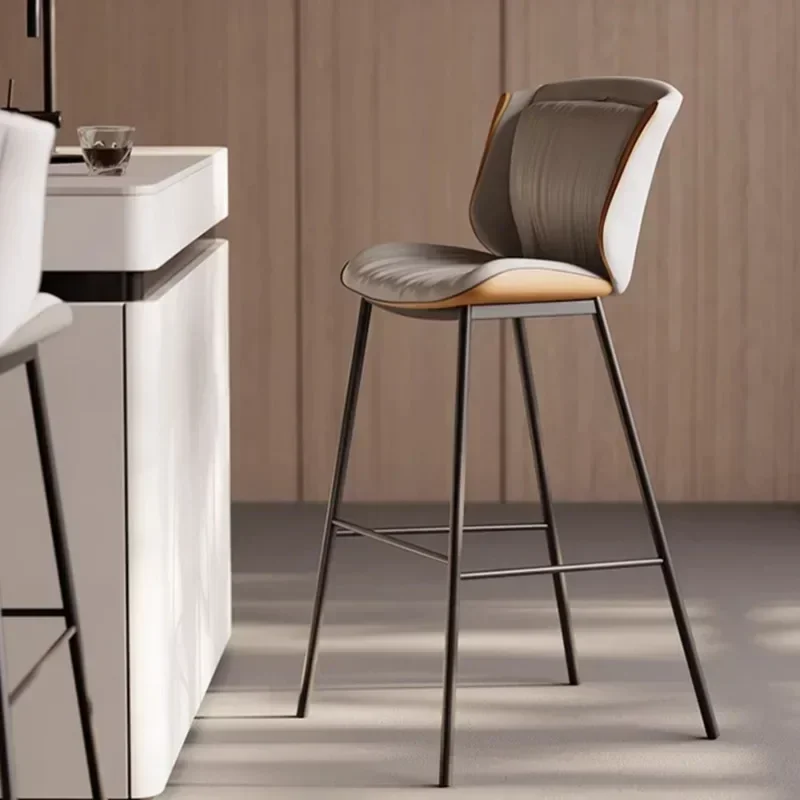 Light Luxury Bar Chair  Minimalist Style High Back Stool Nordic Iron Dining Chair Home Cafe Island Seat Modern Kitchen Stool