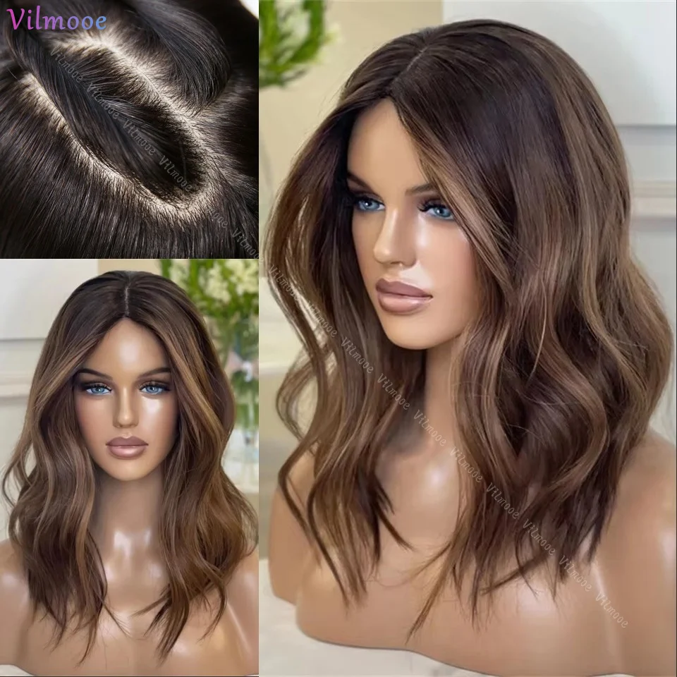 

Highlight Brown Short BOB Glueless 13x4 Silk Top Human Hair Wigs Colored Loose Deep Wave Transparent Lace Frontal Wigs For Women