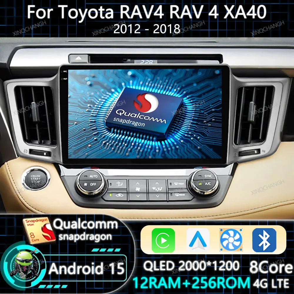 Autoradio Android 15 Carplay Auto pour Toyota RAV4 4 XA40 5 XA50 2012 - 2018 BT QLED 2DIN 4G WIFI Unité centrale GPS Qualcomm BT GPS