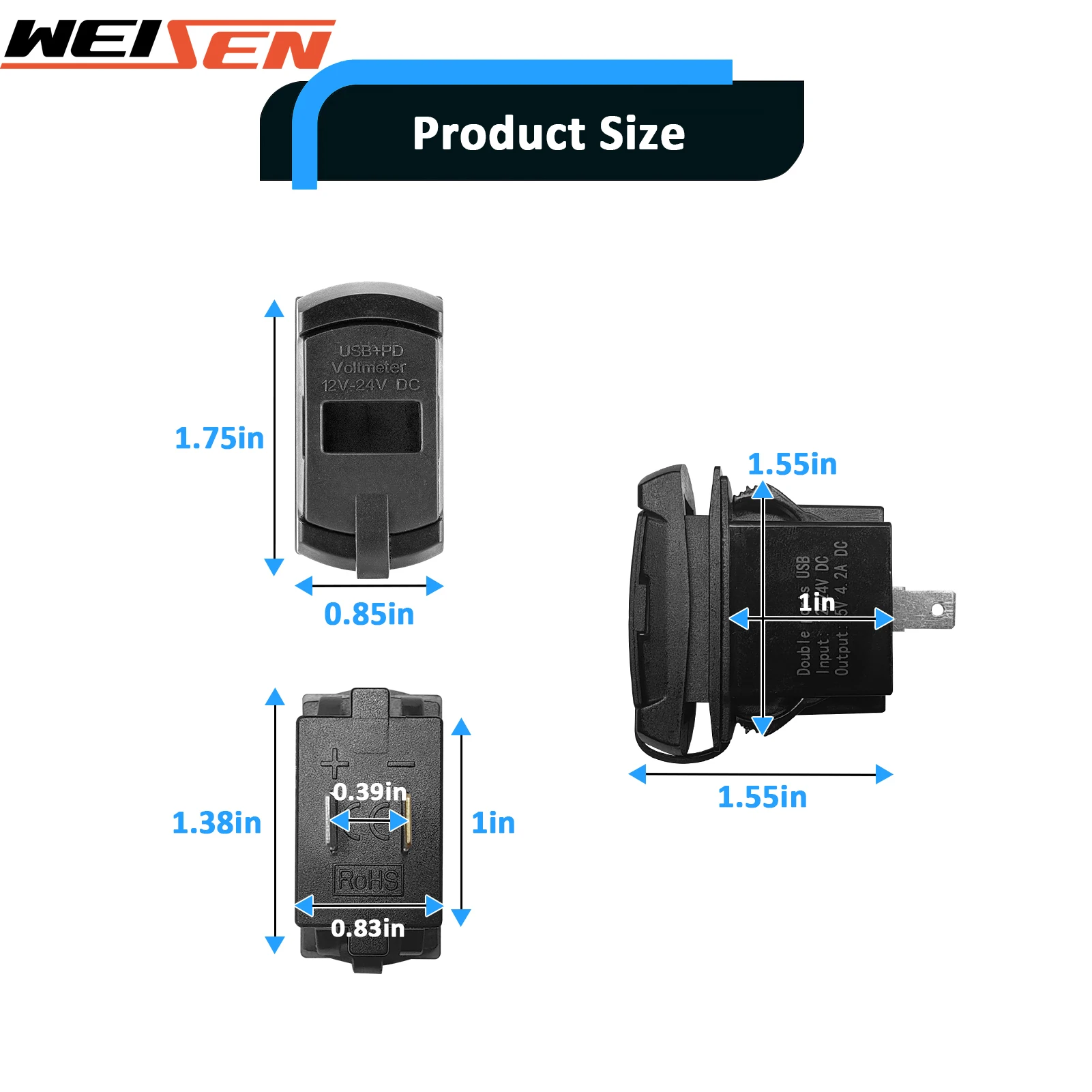 UTV Dual USB Tpye C Rocker Switch Charger/Outlet 12v for All Polaris with The Pulse Bus Bar RZR Ranger General XP 1000 Trail