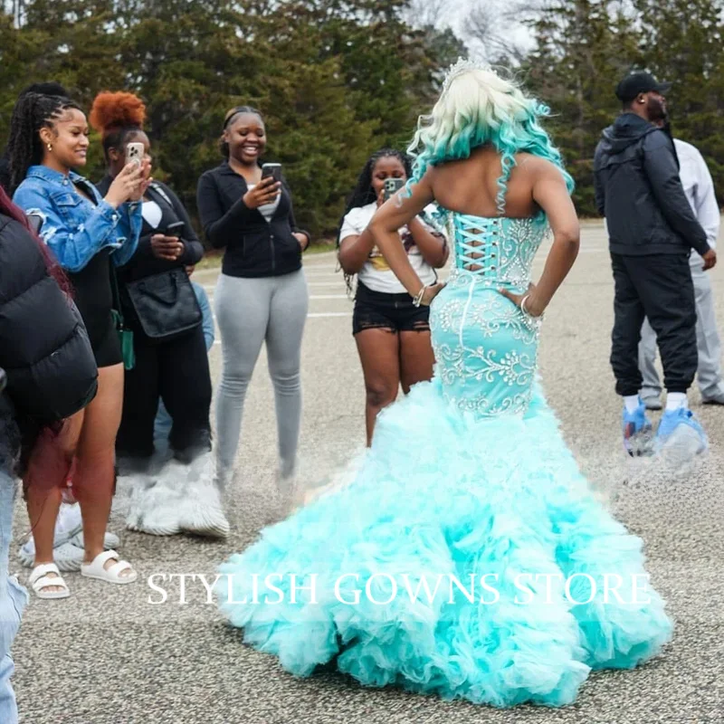 Luxo babados vestidos de baile para meninas negras 2025 flores miçangas split vestido de festa roupa de aniversário robe alta costura personalizado