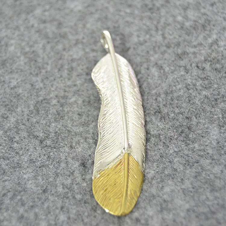 Sterling Silver Gold Tail Feather Pendant DIY Personalized Pendant Fashion Tag Pendant Trendy Silver Jewelry