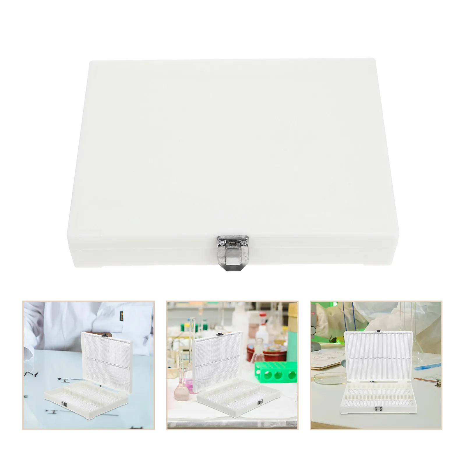 

Коробка для образцов на 100 слотов, органайзер для хранения микроскопических предметных стекол, лабораторный держатель для слайдов, компактный портативный футляр из нержавеющей стали с замком