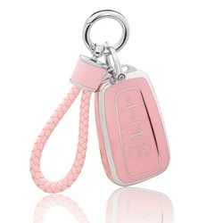 for Toyota Key Fob Cover with Keychain, Pink Soft TPU Key Case Protection Shell Fit for 2018-2022 Camry RAV4 Highlander Avalon C