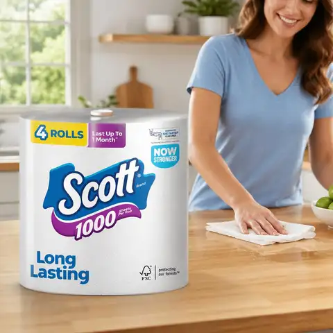 Toilet Paper 1-Ply, 4 Rolls, 1000 Sheets Per Roll, Septic-Safe Clog-Free Bath Tissue for Low-Flow Toilets