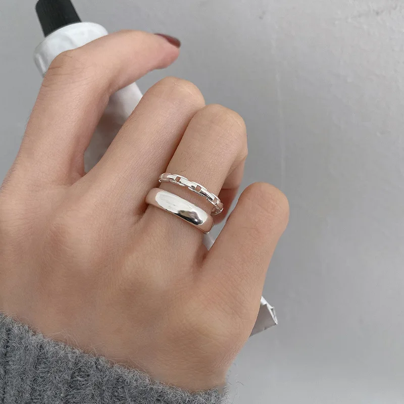 VENTFILLE  925 Sterling Silver Ins Style Double-layer Open Index Finger Ring Women's Fashion Personality Niche Design Jewelry