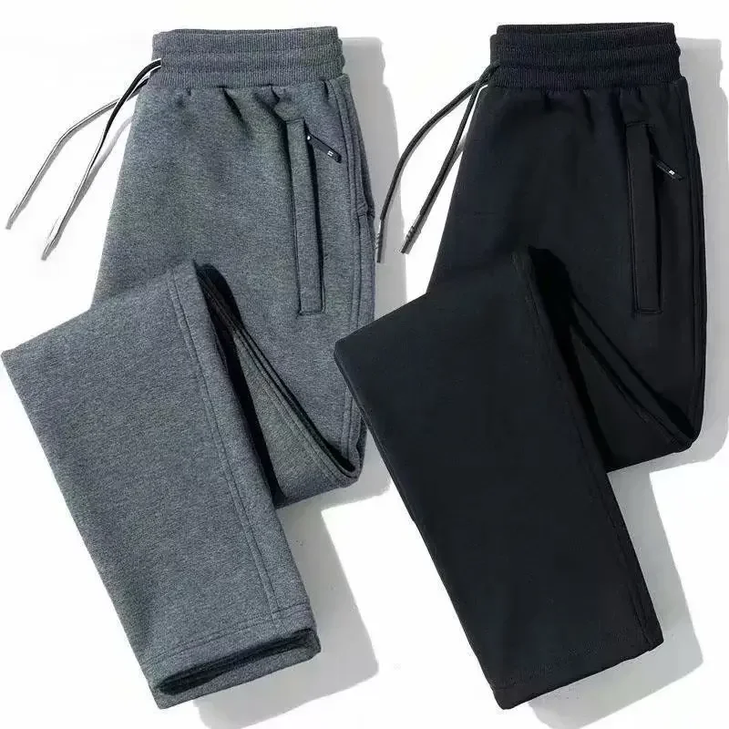 Pantalones largos informales holgados con forro polar para hombre Otoño/Invierno 2024 Primavera/otoño pantalones de pierna recta de estilo coreano para jóvenes
