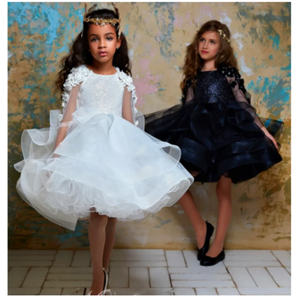 

Tulle Lace Layered Decal Backless Flower Girl Dress Princess Dress Ball First Communion Kids Surprise Birthday Present