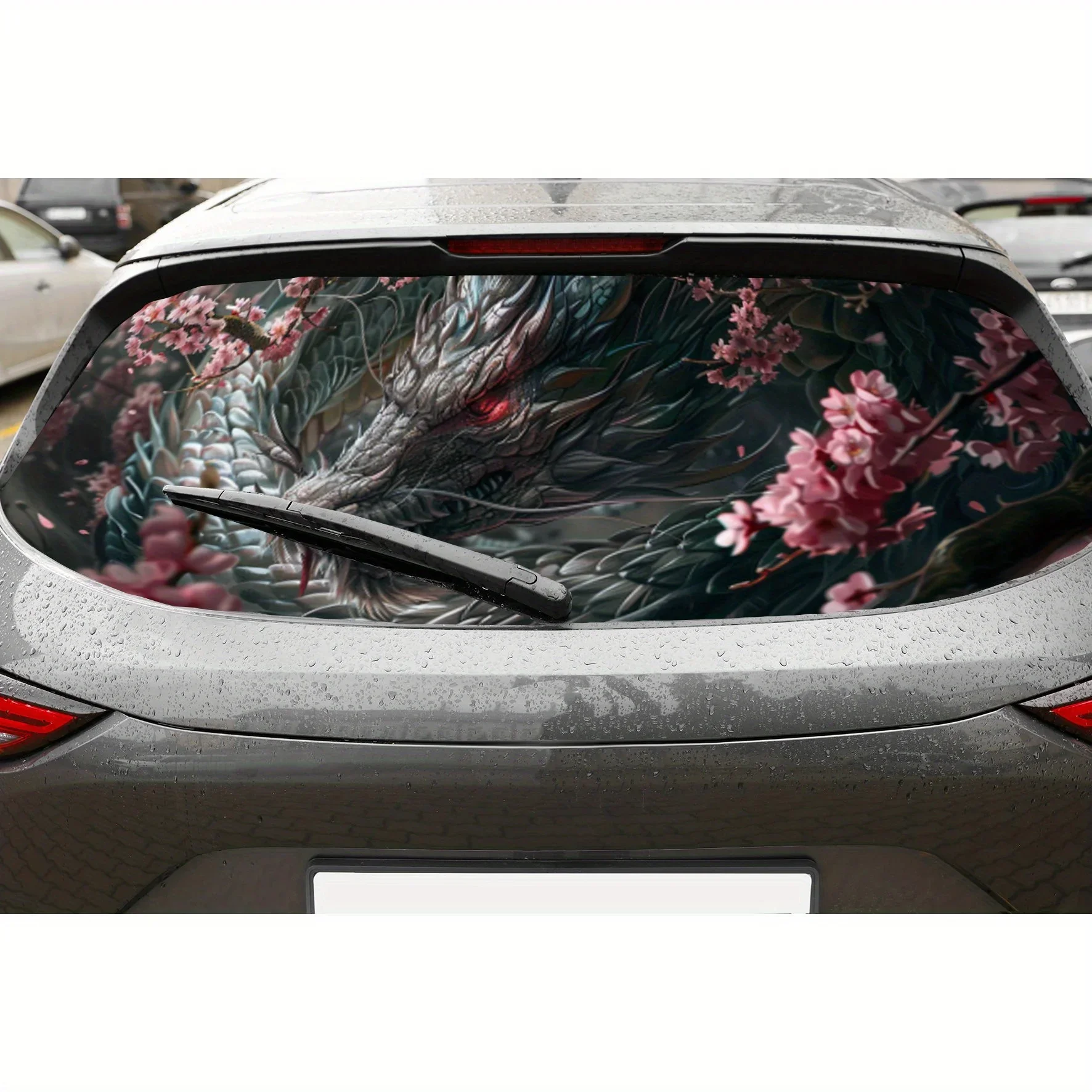 Cherry Blossom and Dragon Dance PVC Perforated Car Vinyl Wraps, Privacy Enhancing Design for Rear Window, Car Rear Windshield St