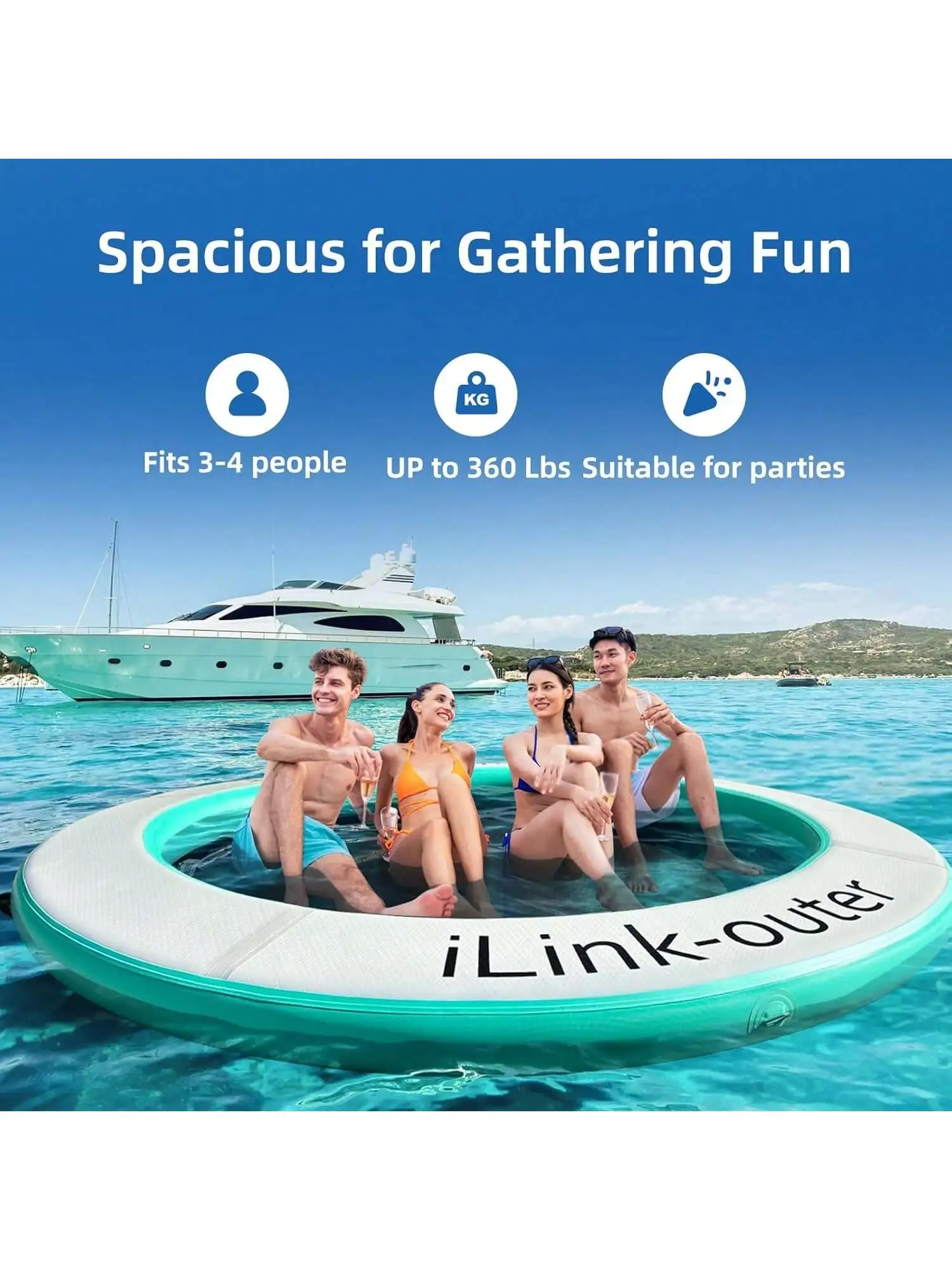 

Inflatable Floating Dock Platform, Multi-People Round Water Hammock Lsland Raft Tanning Float With Carrying Bag