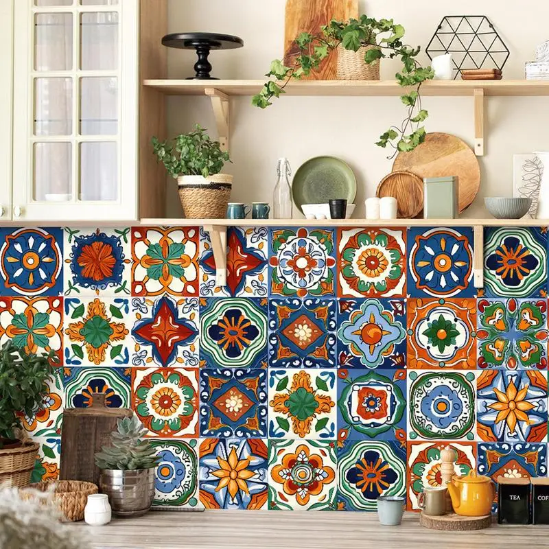 Moroccan Tile Stickers Pack Of 24 Vintage Stair Step Decals 5.91 X 5.91 In Waterproof Oil Proof Removable Wall Backsplash